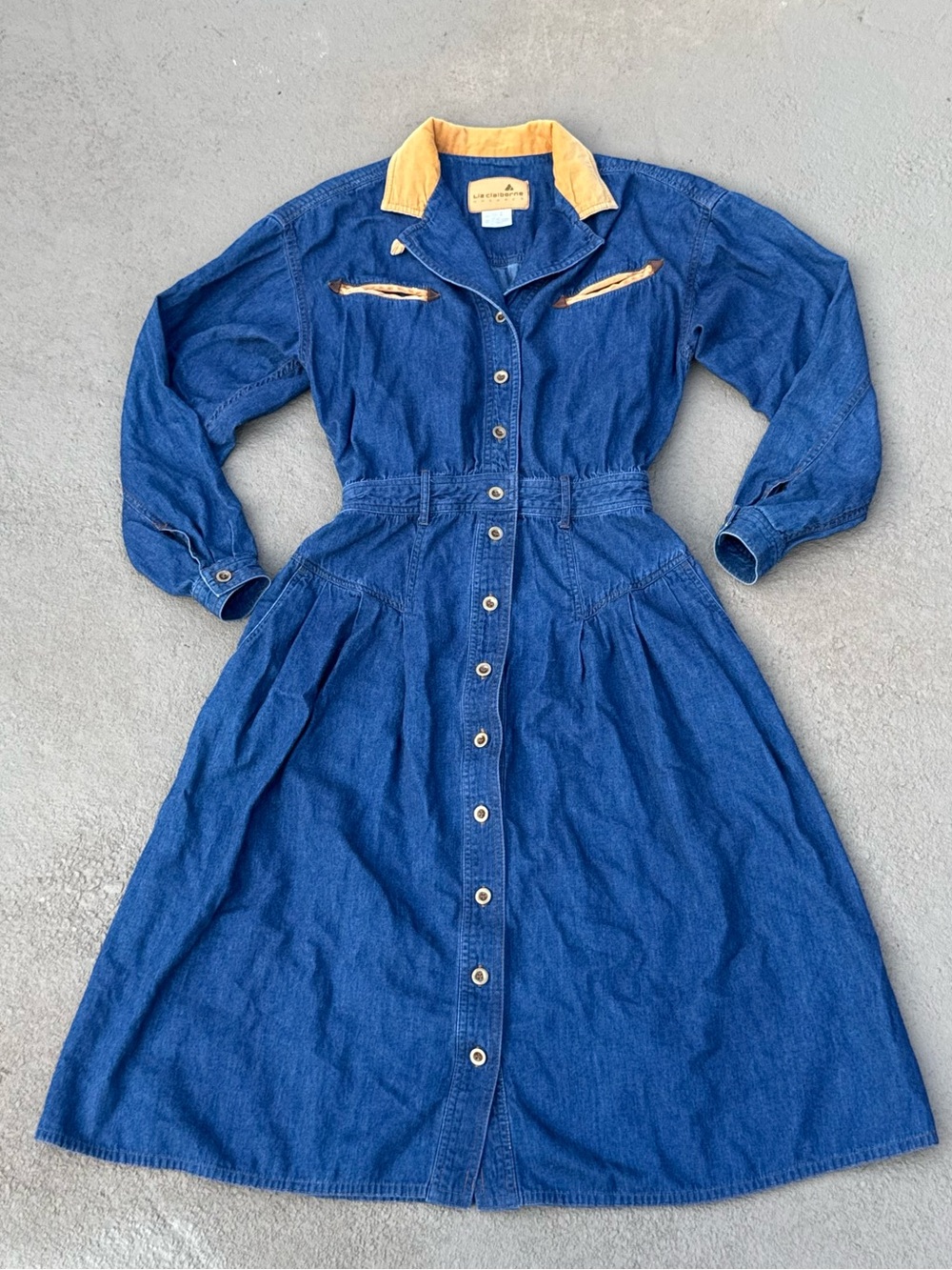 Vintage Liz Claiborne Denim Maxi Shirt Dress Size 4 Western 100% Cotton 80s 90s